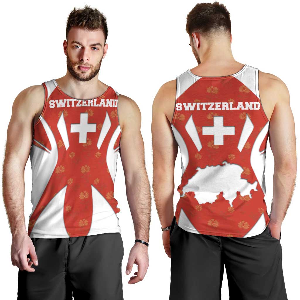 Switzerland Flag Men Tank Top with Floral Pattern Red and White Sportswear - Wonder Print Shop