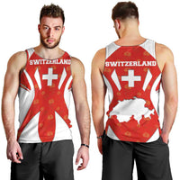 Switzerland Flag Men Tank Top with Floral Pattern Red and White Sportswear - Wonder Print Shop