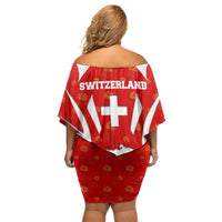 Switzerland Flag Off Shoulder Short Dress with Floral Pattern Red and White Sportswear - Wonder Print Shop
