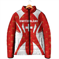 Switzerland Flag Padded Jacket with Floral Pattern Red and White Sportswear - Wonder Print Shop