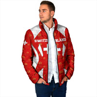Switzerland Flag Padded Jacket with Floral Pattern Red and White Sportswear - Wonder Print Shop