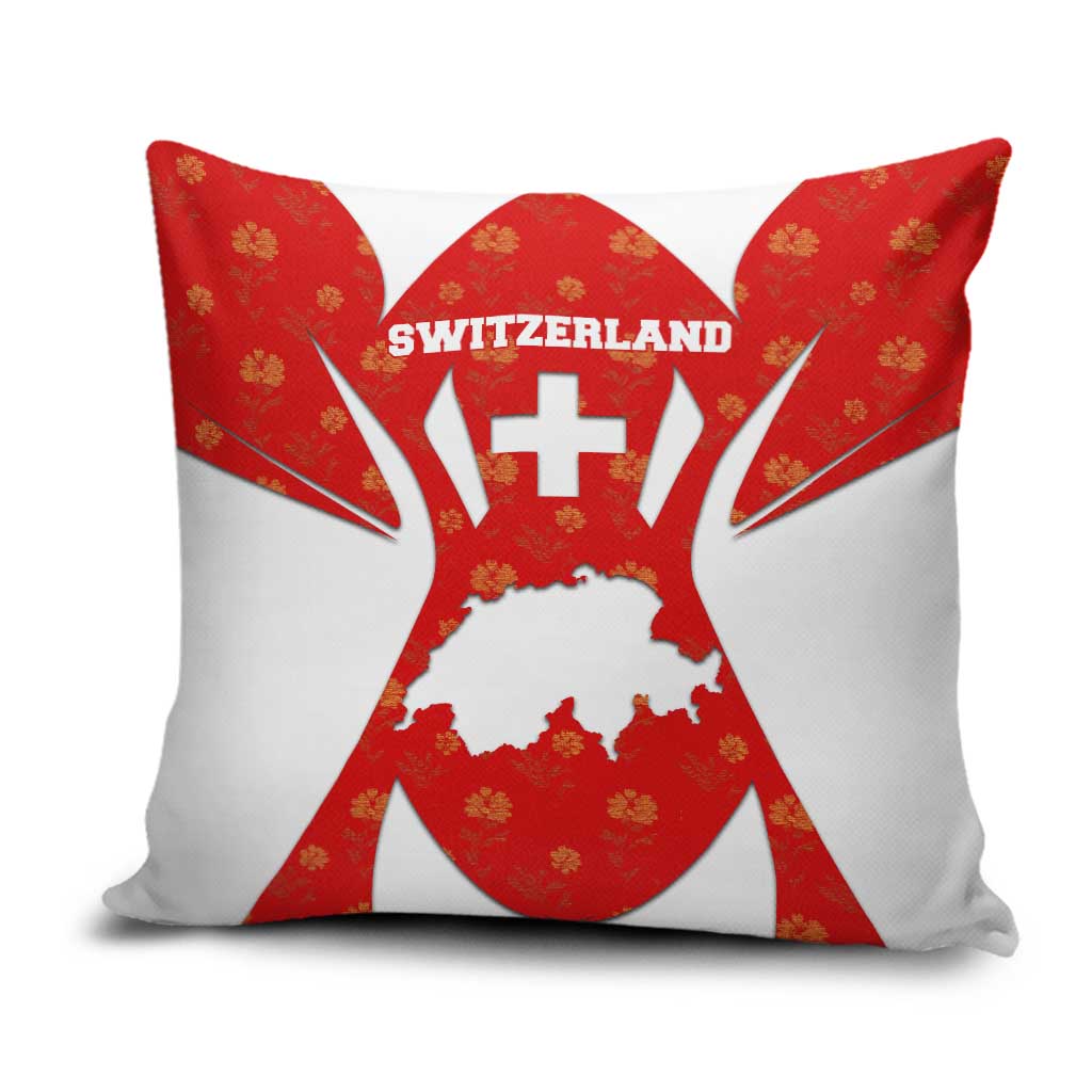 Switzerland Flag Pillow Cover with Floral Pattern Red and White Sportswear - Wonder Print Shop