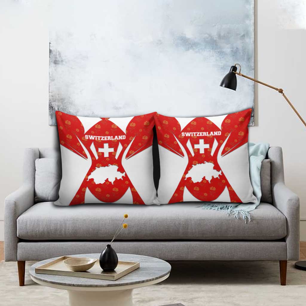 Switzerland Flag Pillow Cover with Floral Pattern Red and White Sportswear - Wonder Print Shop
