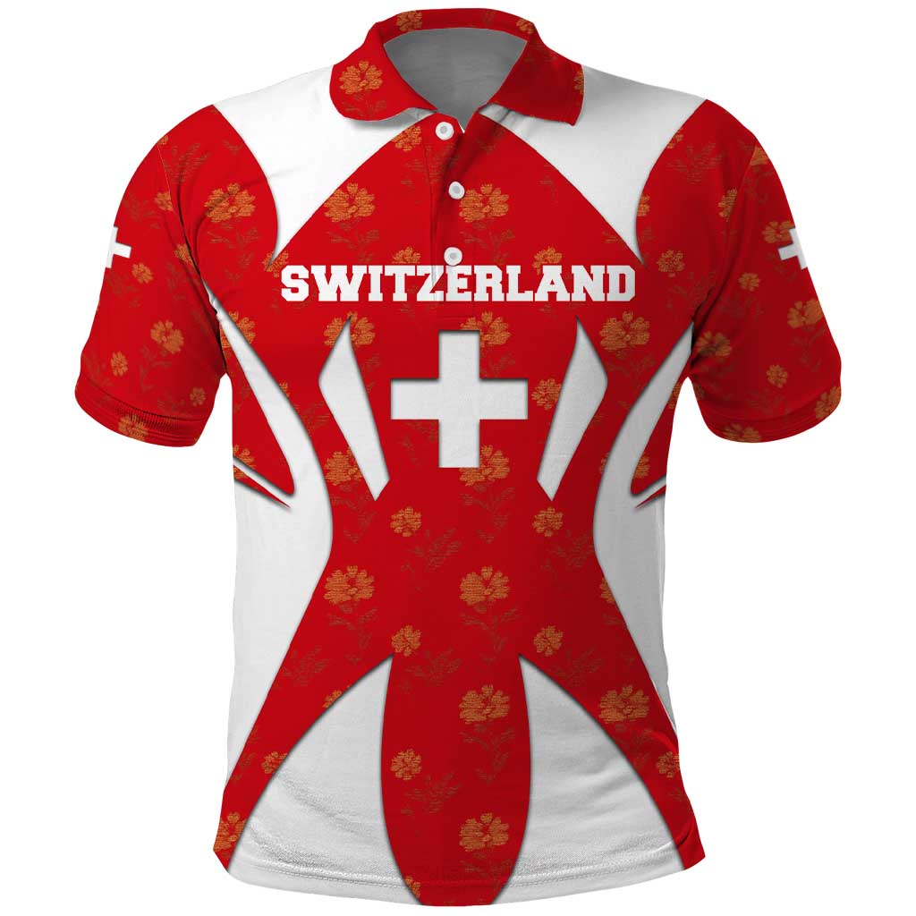 Switzerland Flag Polo Shirt with Floral Pattern Red and White Sportswear - Wonder Print Shop