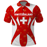 Switzerland Flag Polo Shirt with Floral Pattern Red and White Sportswear - Wonder Print Shop