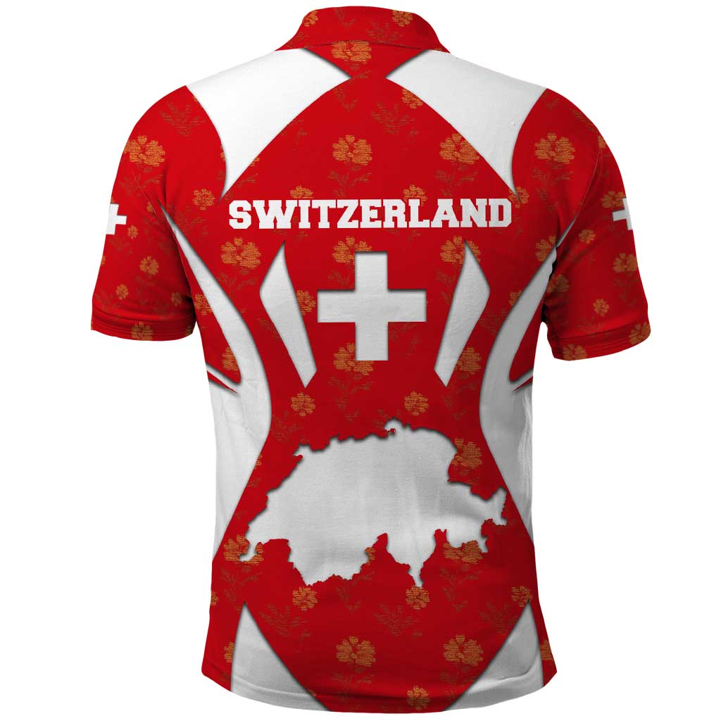 Switzerland Flag Polo Shirt with Floral Pattern Red and White Sportswear - Wonder Print Shop