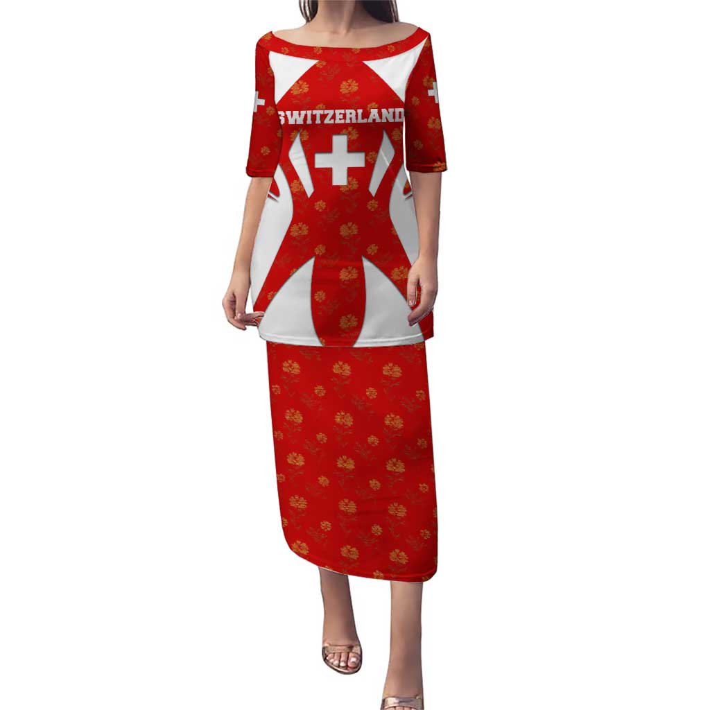 Switzerland Flag Puletasi with Floral Pattern Red and White Sportswear - Wonder Print Shop