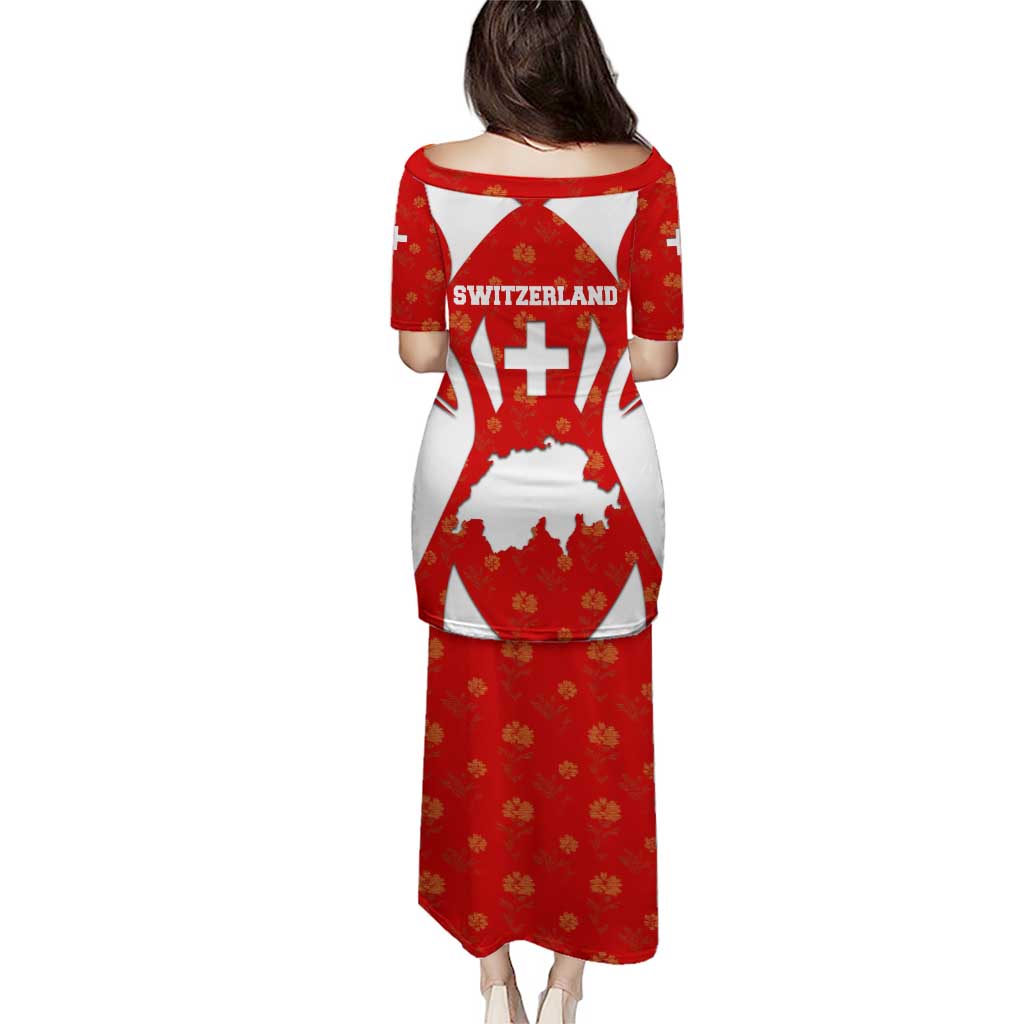 Switzerland Flag Puletasi with Floral Pattern Red and White Sportswear - Wonder Print Shop