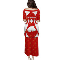 Switzerland Flag Puletasi with Floral Pattern Red and White Sportswear - Wonder Print Shop