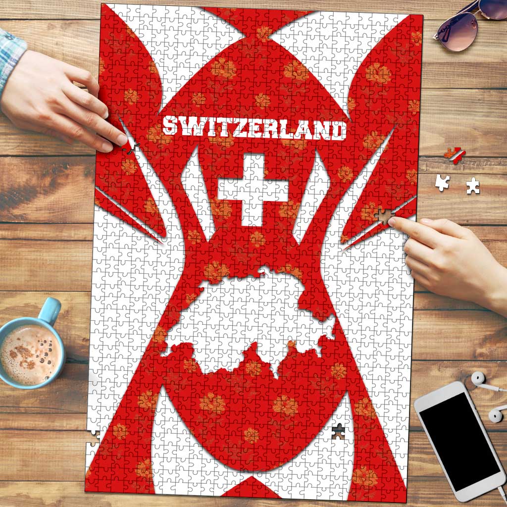 Switzerland Flag Puzzle with Floral Pattern Red and White Sportswear - Wonder Print Shop