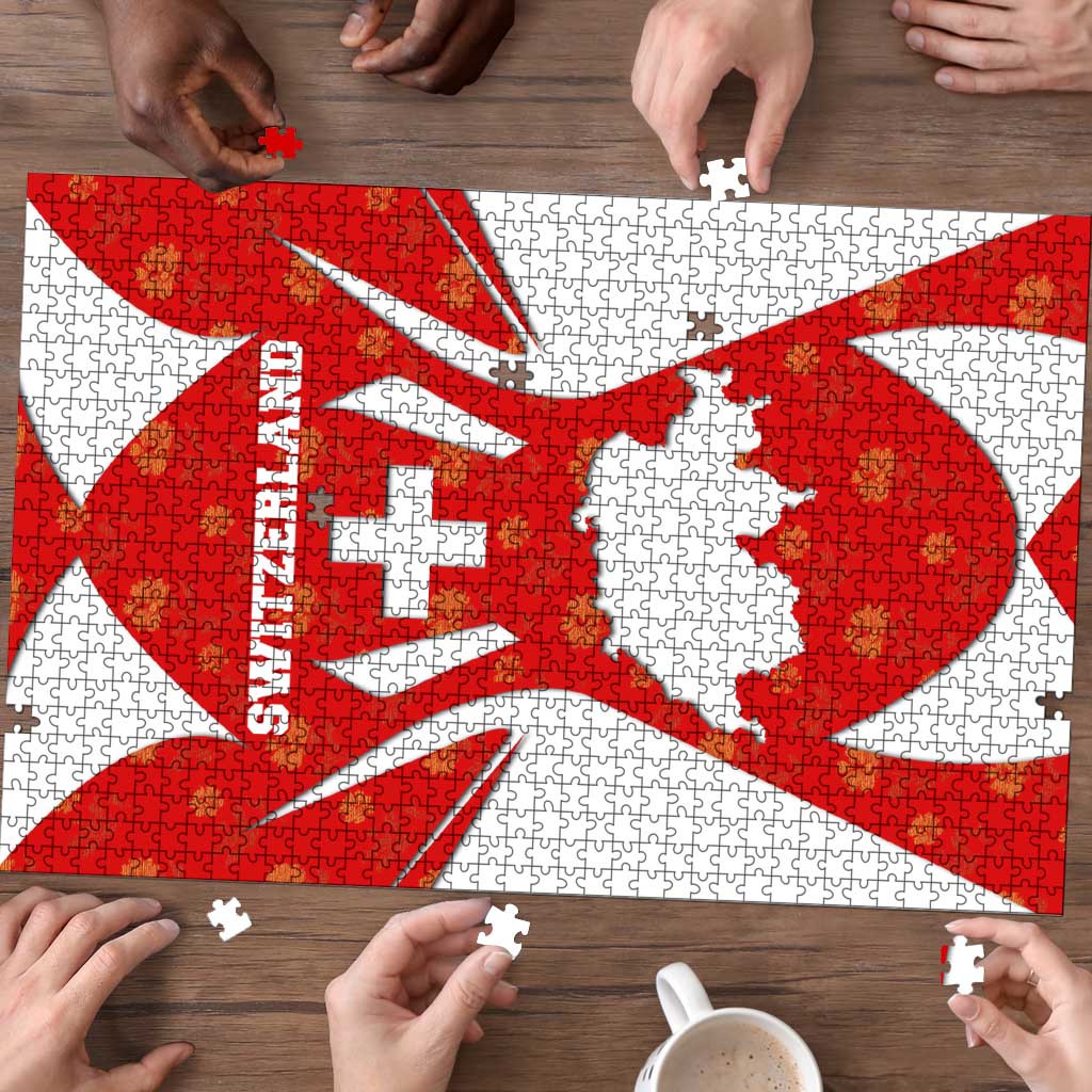 Switzerland Flag Puzzle with Floral Pattern Red and White Sportswear - Wonder Print Shop