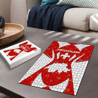 Switzerland Flag Puzzle with Floral Pattern Red and White Sportswear - Wonder Print Shop