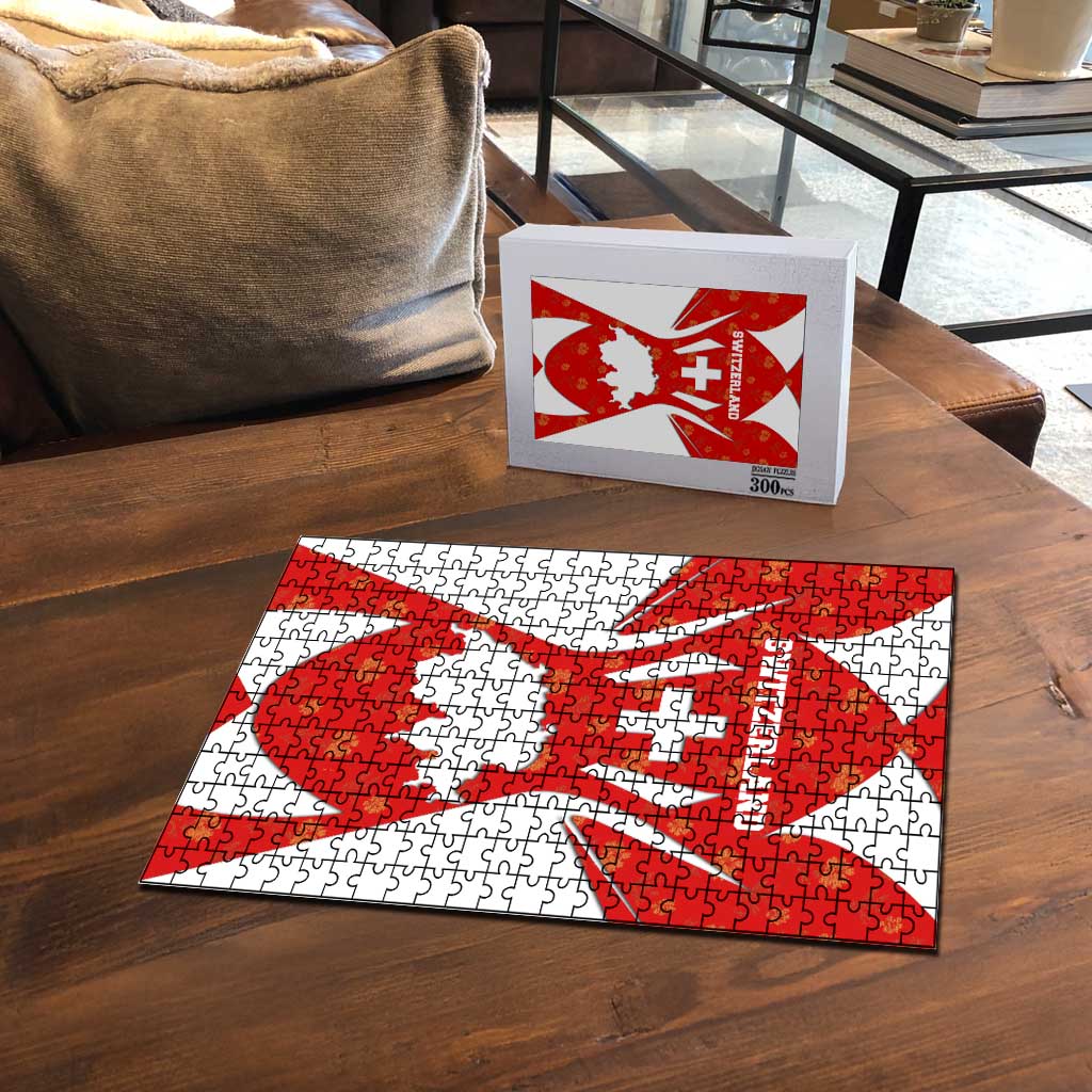 Switzerland Flag Puzzle with Floral Pattern Red and White Sportswear - Wonder Print Shop