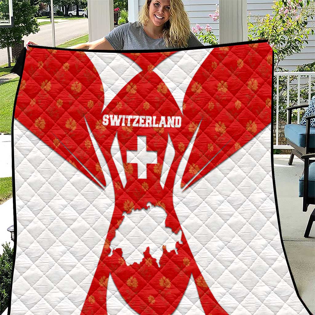 Switzerland Flag Quilt with Floral Pattern Red and White Sportswear - Wonder Print Shop
