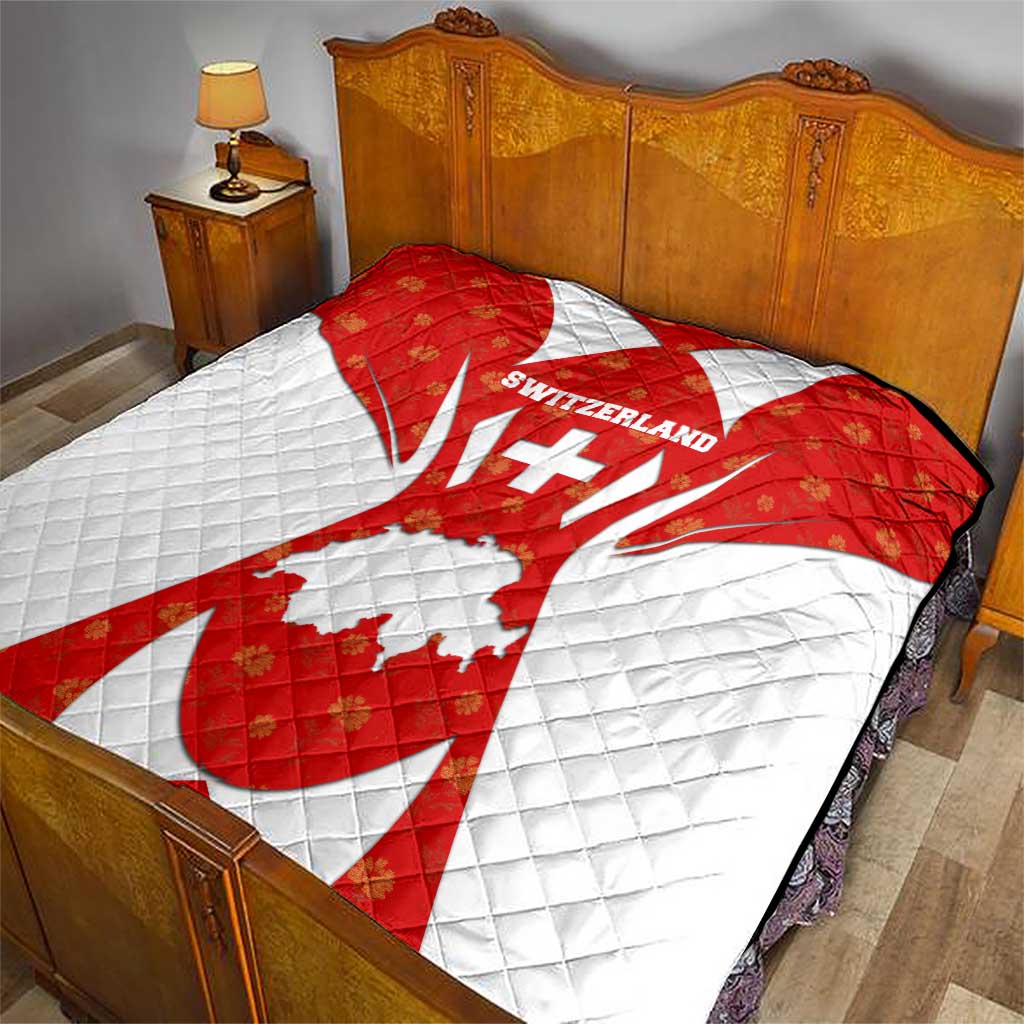 Switzerland Flag Quilt with Floral Pattern Red and White Sportswear - Wonder Print Shop
