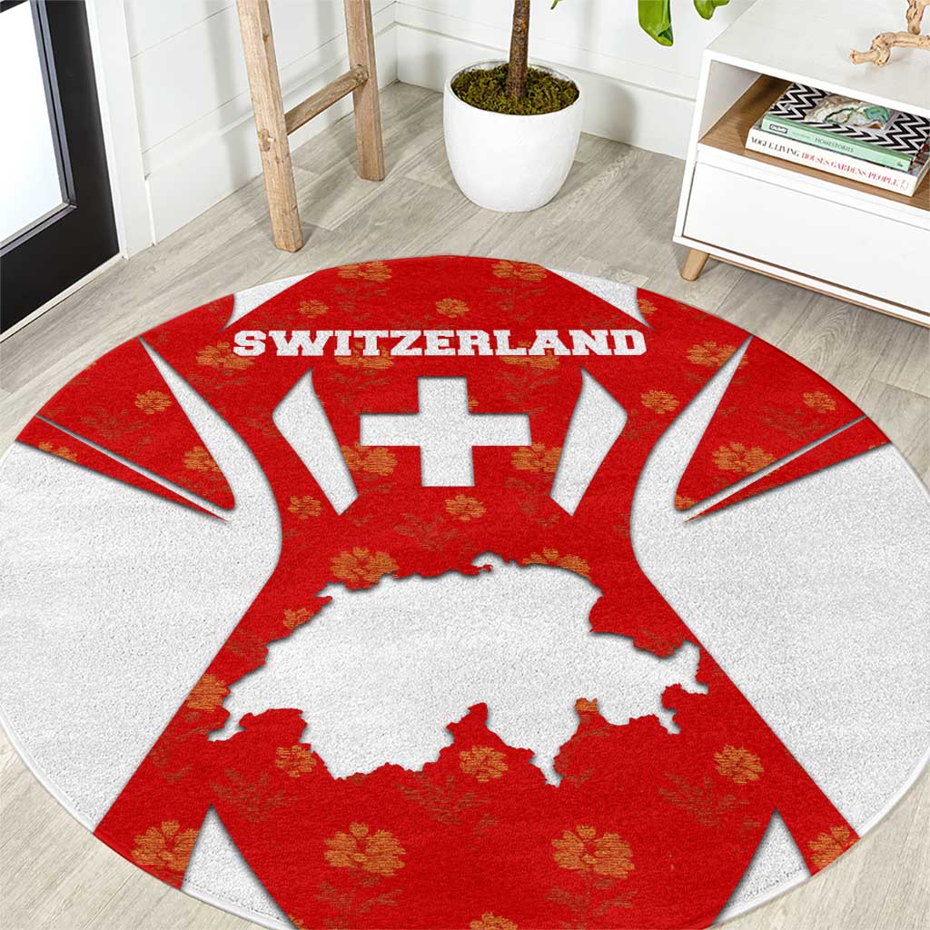 Switzerland Flag Round Carpet with Floral Pattern Red and White Sportswear - Wonder Print Shop
