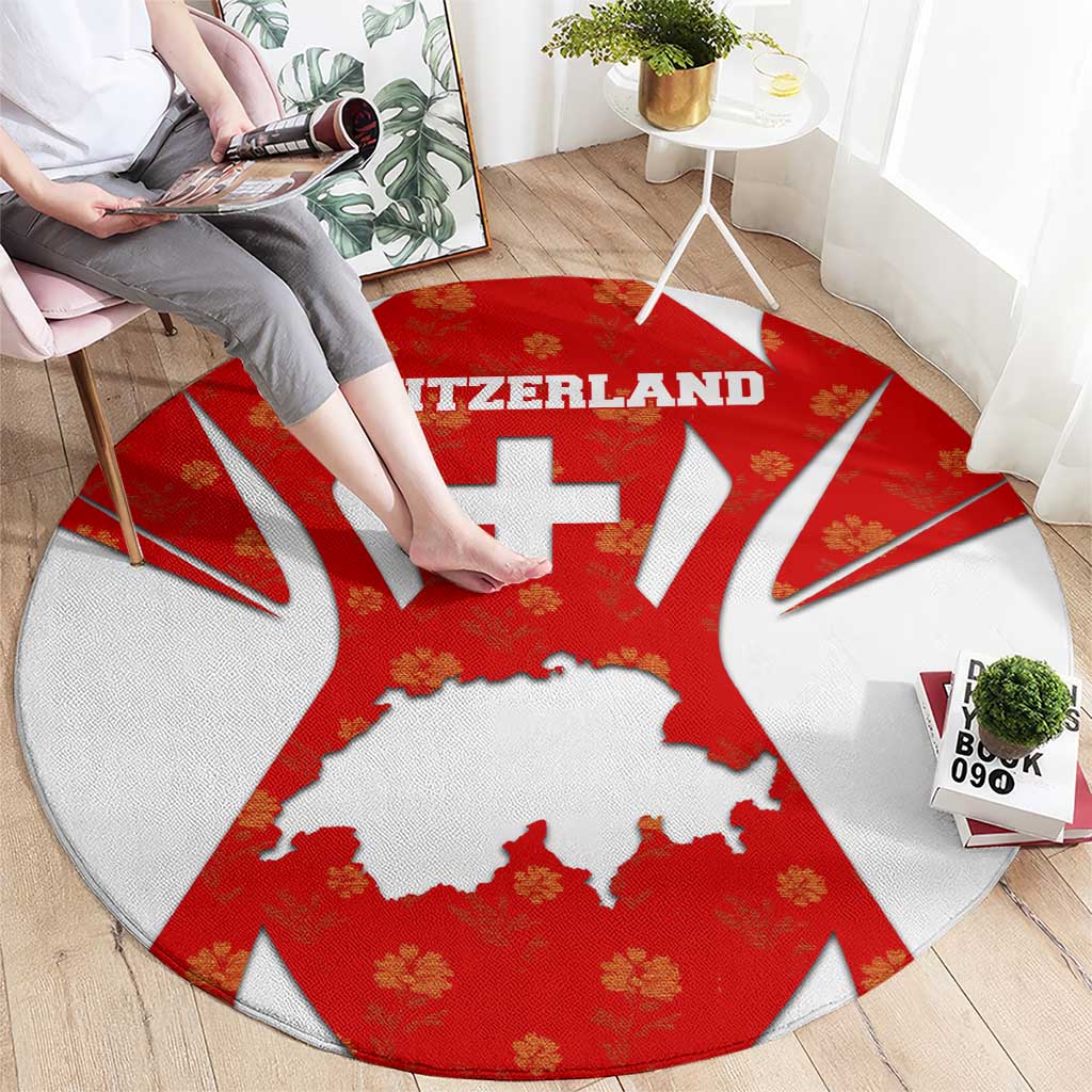 Switzerland Flag Round Carpet with Floral Pattern Red and White Sportswear - Wonder Print Shop