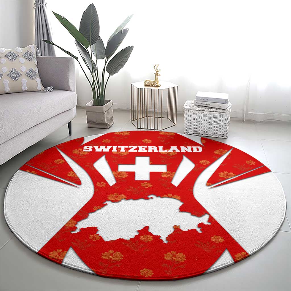 Switzerland Flag Round Carpet with Floral Pattern Red and White Sportswear - Wonder Print Shop