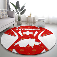 Switzerland Flag Round Carpet with Floral Pattern Red and White Sportswear - Wonder Print Shop