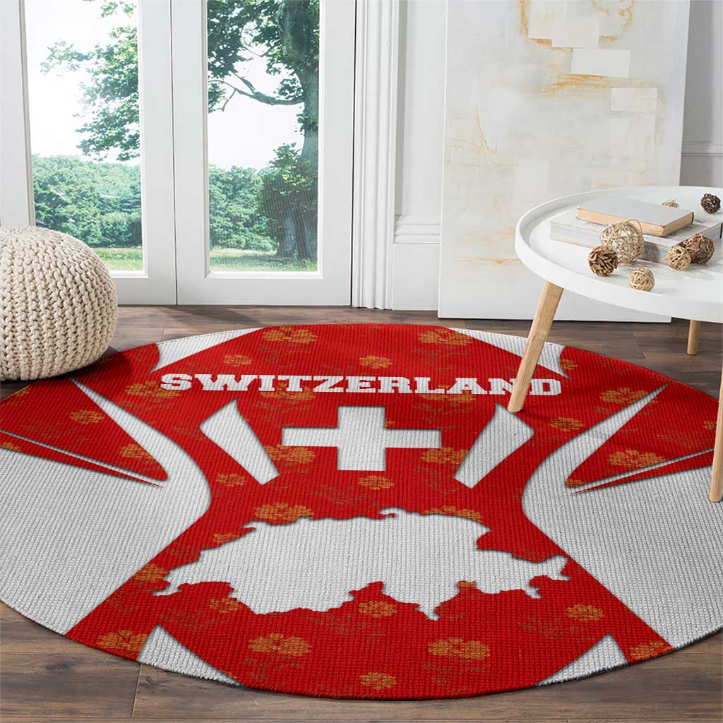 Switzerland Flag Round Carpet with Floral Pattern Red and White Sportswear - Wonder Print Shop