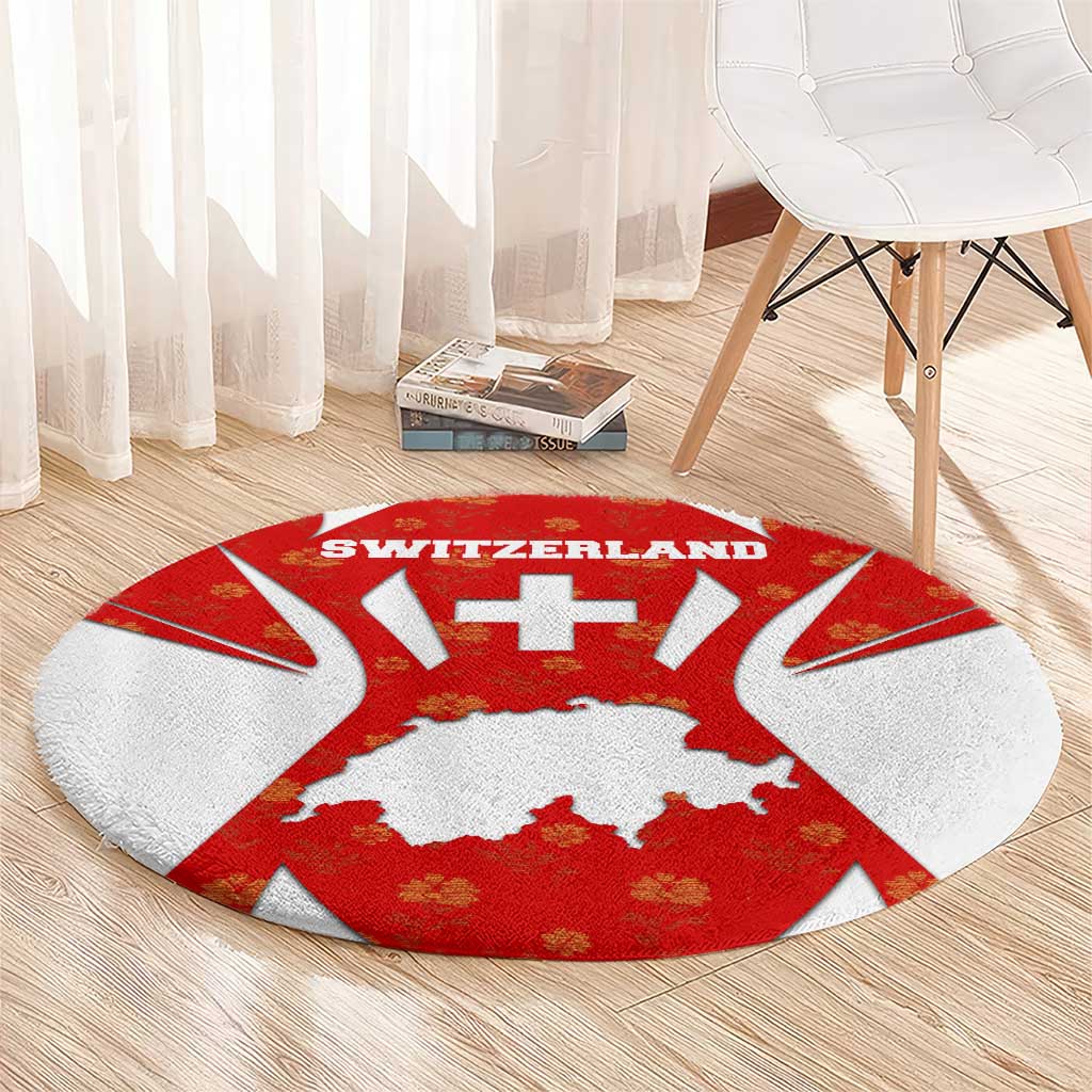 Switzerland Flag Round Carpet with Floral Pattern Red and White Sportswear - Wonder Print Shop