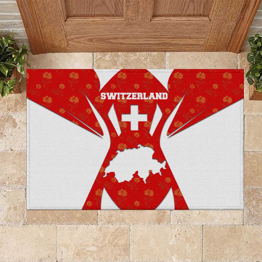 Switzerland Flag Rubber Doormat with Floral Pattern Red and White Sportswear - Wonder Print Shop