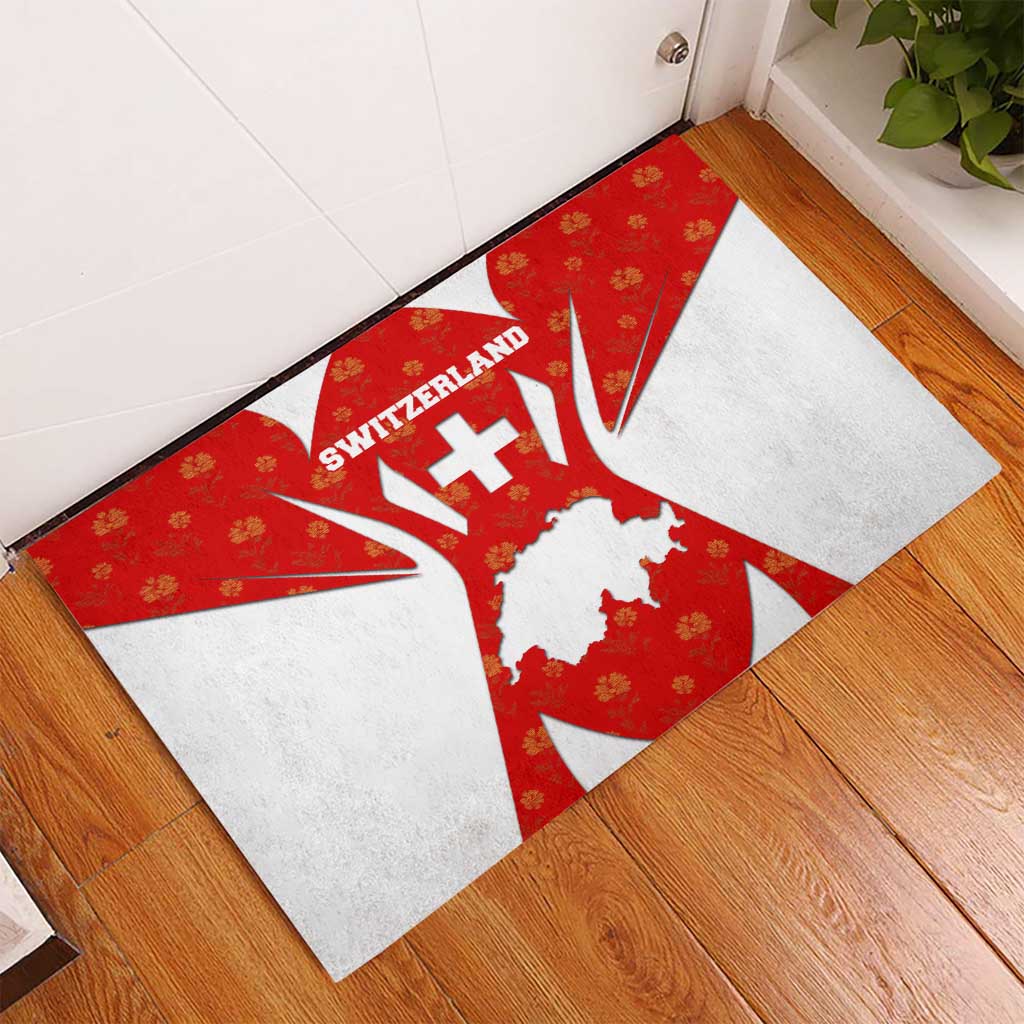 Switzerland Flag Rubber Doormat with Floral Pattern Red and White Sportswear - Wonder Print Shop