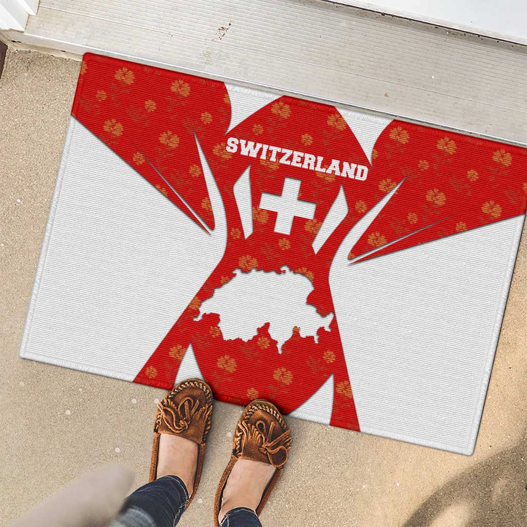 Switzerland Flag Rubber Doormat with Floral Pattern Red and White Sportswear - Wonder Print Shop