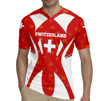Switzerland Flag Rugby Jersey with Floral Pattern Red and White Sportswear - Wonder Print Shop
