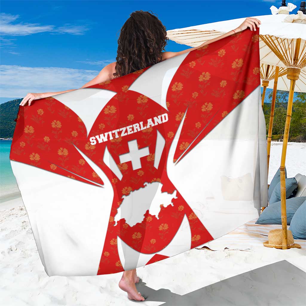 Switzerland Flag Sarong with Floral Pattern Red and White Sportswear - Wonder Print Shop