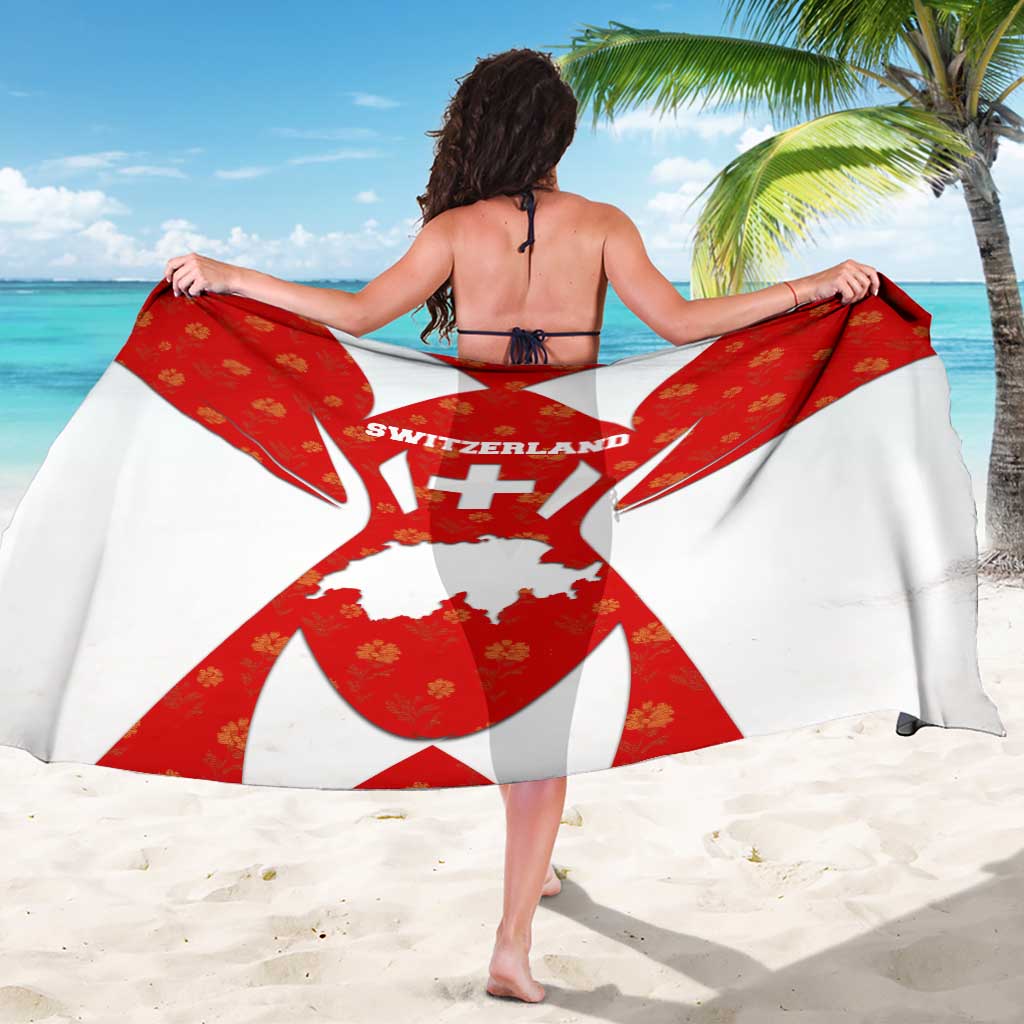 Switzerland Flag Sarong with Floral Pattern Red and White Sportswear - Wonder Print Shop