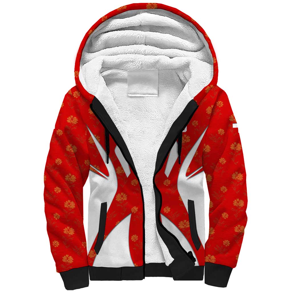 Switzerland Flag Sherpa Hoodie with Floral Pattern Red and White Sportswear - Wonder Print Shop