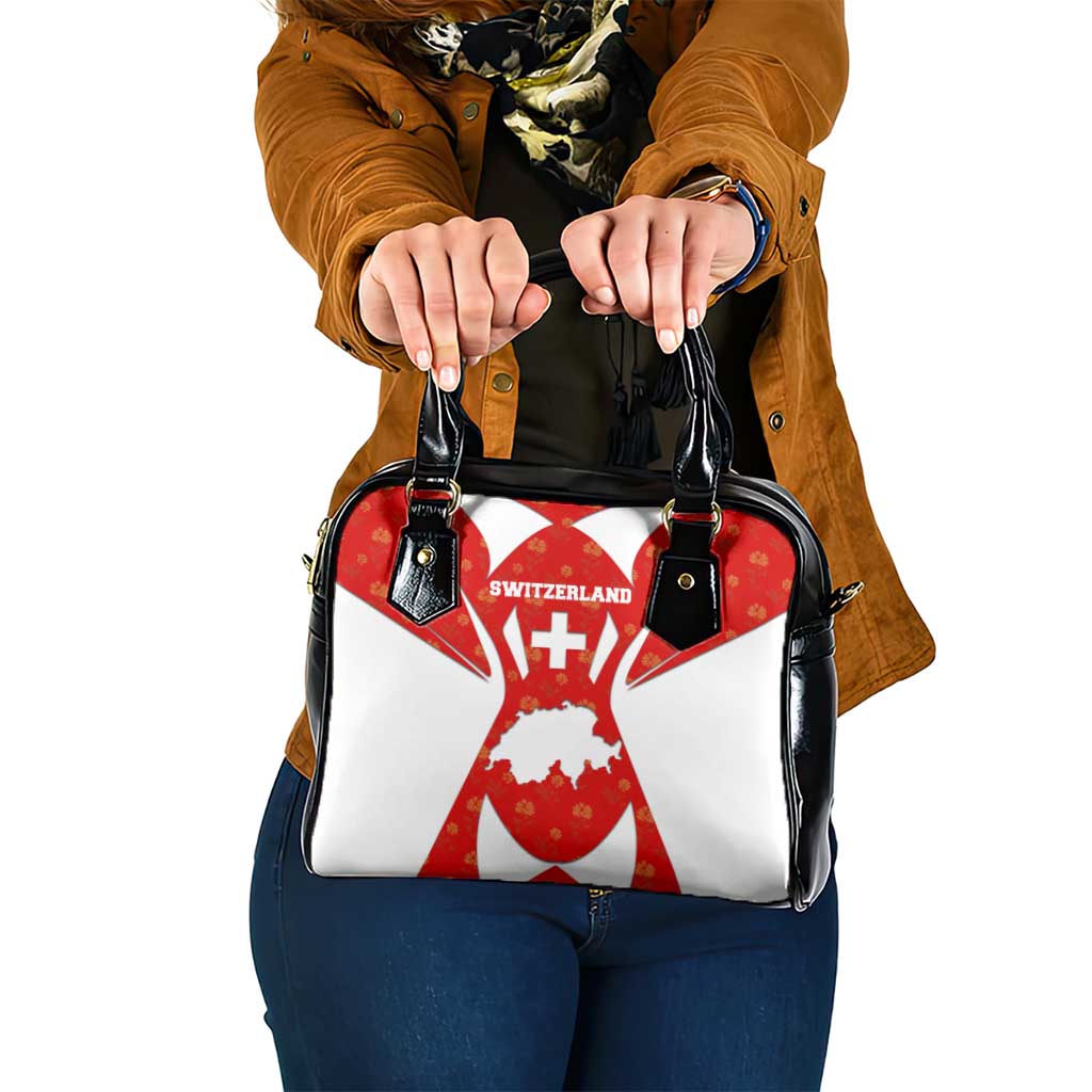 Switzerland Flag Shoulder Handbag with Floral Pattern Red and White Sportswear - Wonder Print Shop