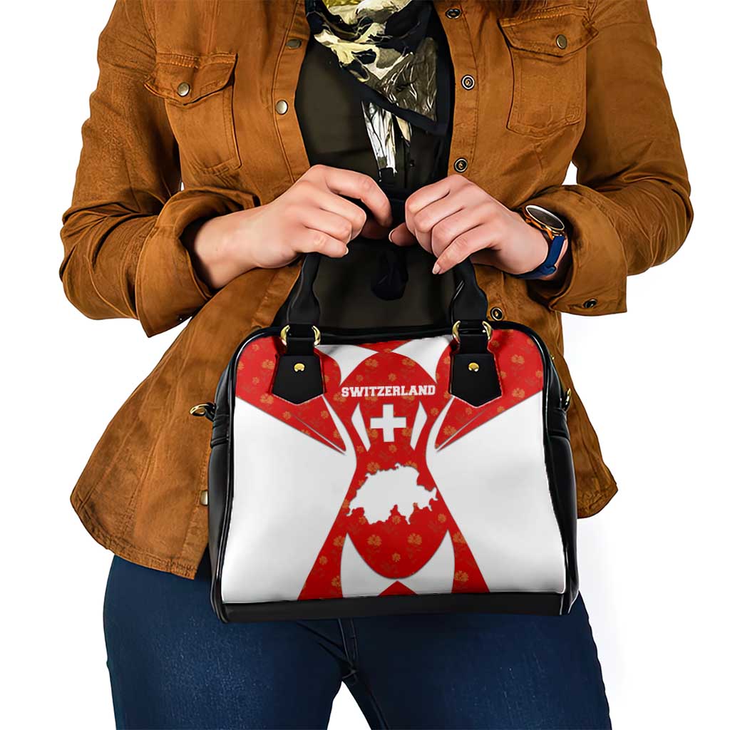 Switzerland Flag Shoulder Handbag with Floral Pattern Red and White Sportswear - Wonder Print Shop