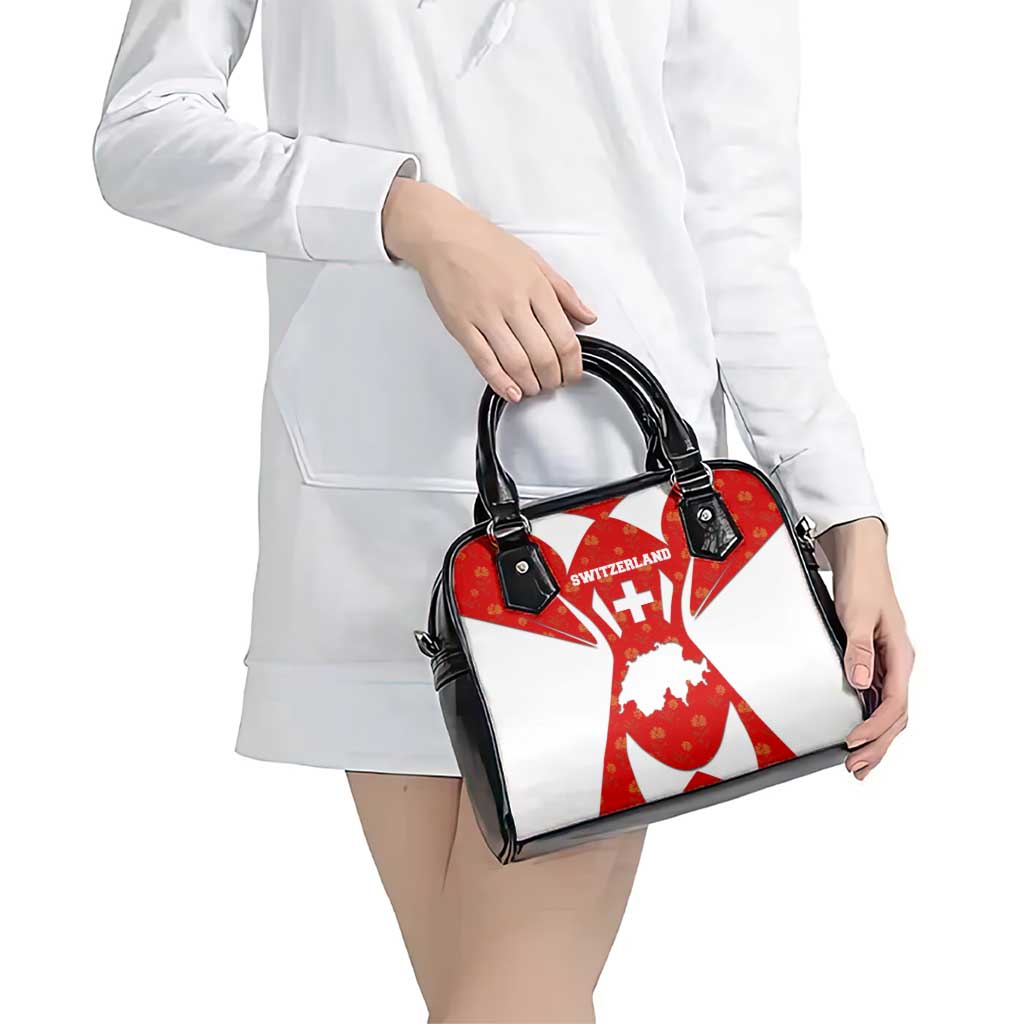 Switzerland Flag Shoulder Handbag with Floral Pattern Red and White Sportswear - Wonder Print Shop