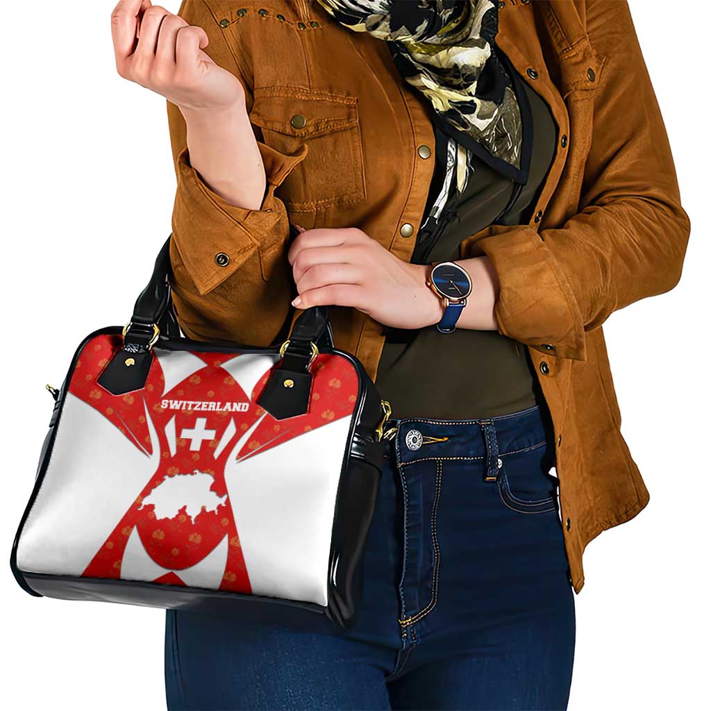 Switzerland Flag Shoulder Handbag with Floral Pattern Red and White Sportswear - Wonder Print Shop