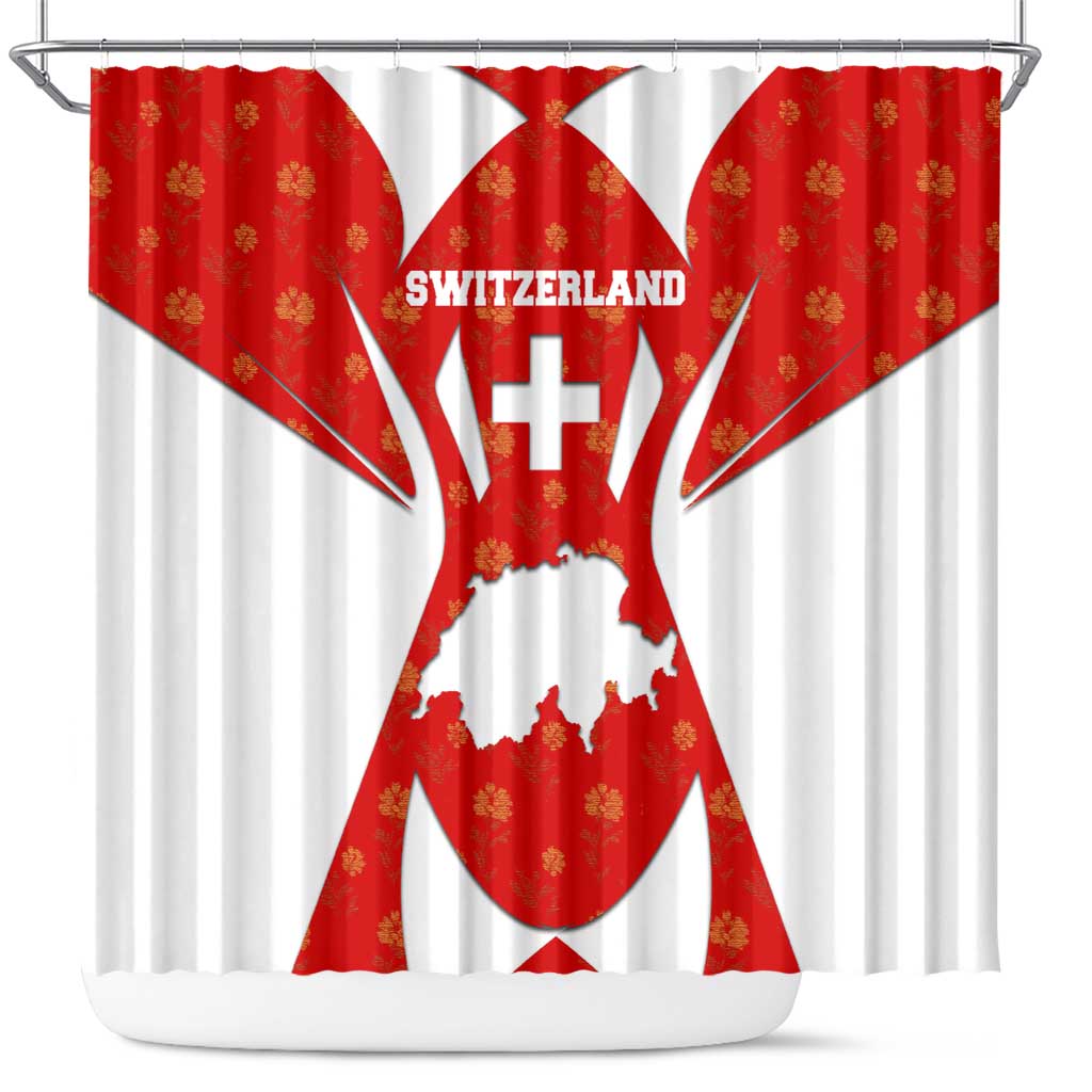 Switzerland Flag Shower Curtain with Floral Pattern Red and White Sportswear - Wonder Print Shop