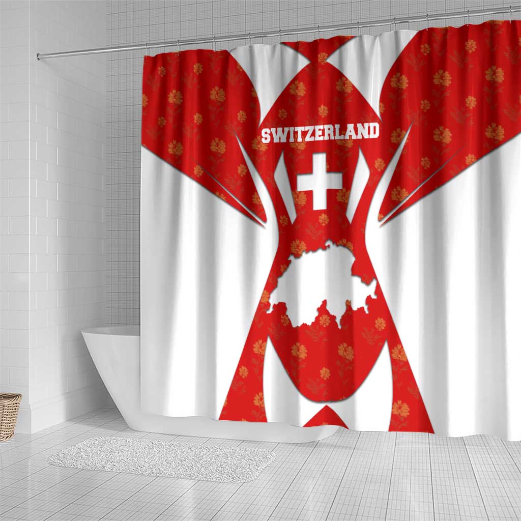 Switzerland Flag Shower Curtain with Floral Pattern Red and White Sportswear - Wonder Print Shop