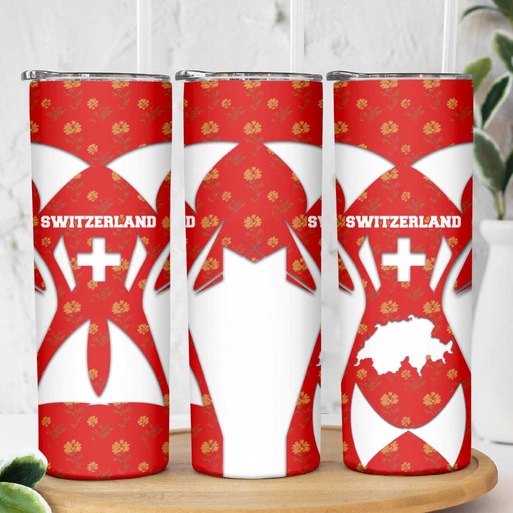 Switzerland Flag Skinny Tumbler with Floral Pattern Red and White Sportswear - Wonder Print Shop