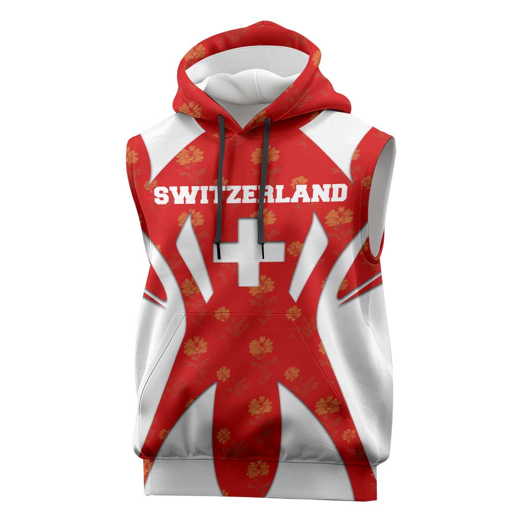 Switzerland Flag Sleeveless Hoodie with Floral Pattern Red and White Sportswear - Wonder Print Shop
