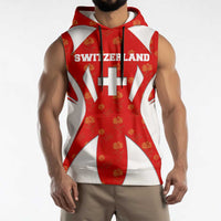 Switzerland Flag Sleeveless Hoodie with Floral Pattern Red and White Sportswear - Wonder Print Shop