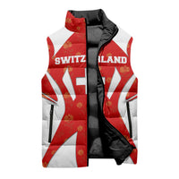 Switzerland Flag Sleeveless Puffer Jacket with Floral Pattern Red and White Sportswear - Wonder Print Shop