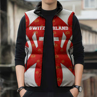 Switzerland Flag Sleeveless Puffer Jacket with Floral Pattern Red and White Sportswear - Wonder Print Shop