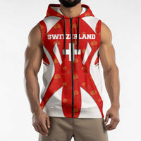 Switzerland Flag Sleeveless Zip Hoodie with Floral Pattern Red and White Sportswear - Wonder Print Shop