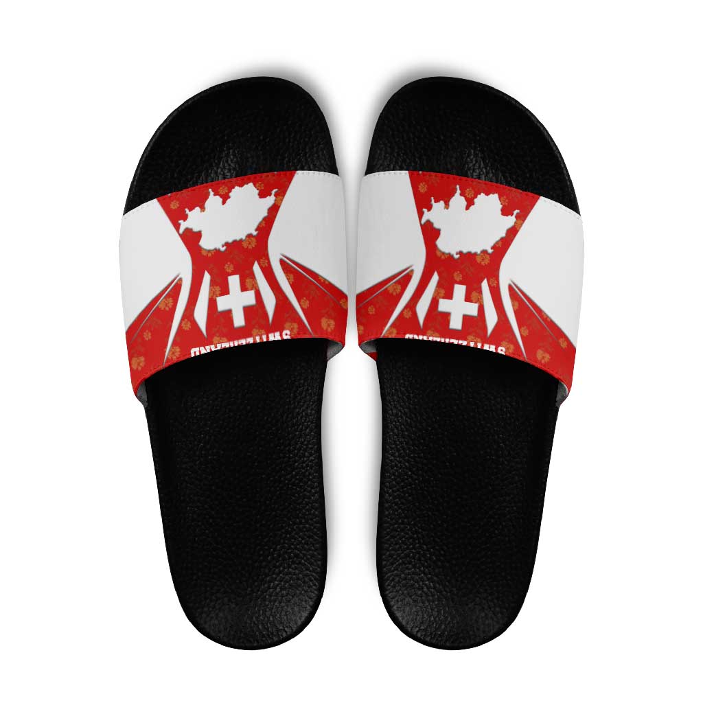 Switzerland Flag Slide Sandals with Floral Pattern Red and White Sportswear - Wonder Print Shop