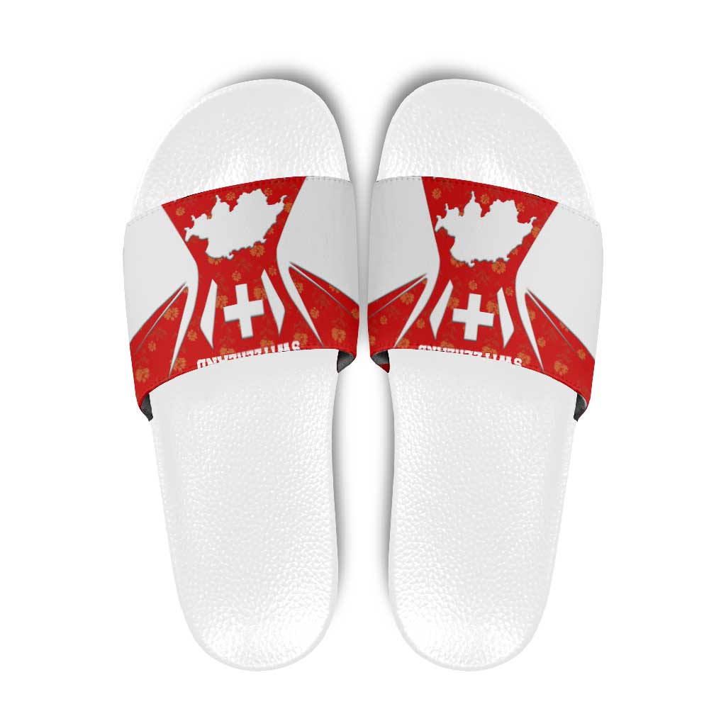 Switzerland Flag Slide Sandals with Floral Pattern Red and White Sportswear - Wonder Print Shop