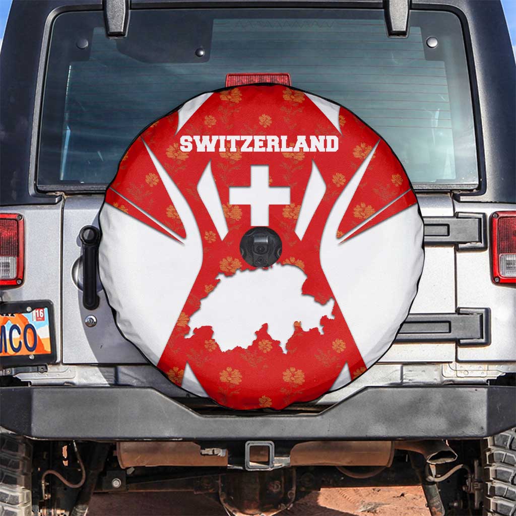 Switzerland Flag Spare Tire Cover with Floral Pattern Red and White Sportswear - Wonder Print Shop