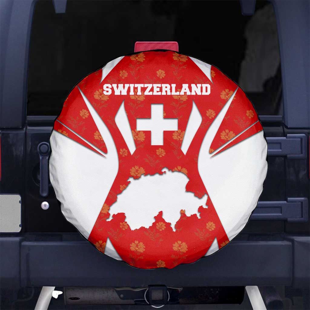 Switzerland Flag Spare Tire Cover with Floral Pattern Red and White Sportswear - Wonder Print Shop