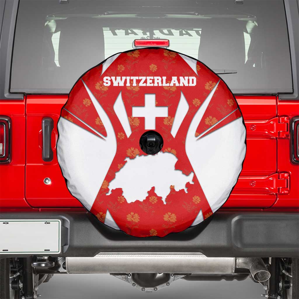 Switzerland Flag Spare Tire Cover with Floral Pattern Red and White Sportswear - Wonder Print Shop