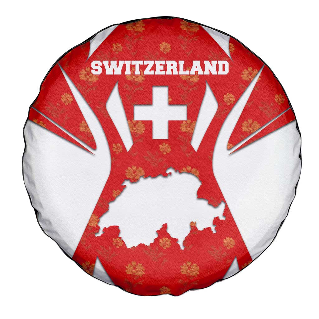 Switzerland Flag Spare Tire Cover with Floral Pattern Red and White Sportswear - Wonder Print Shop